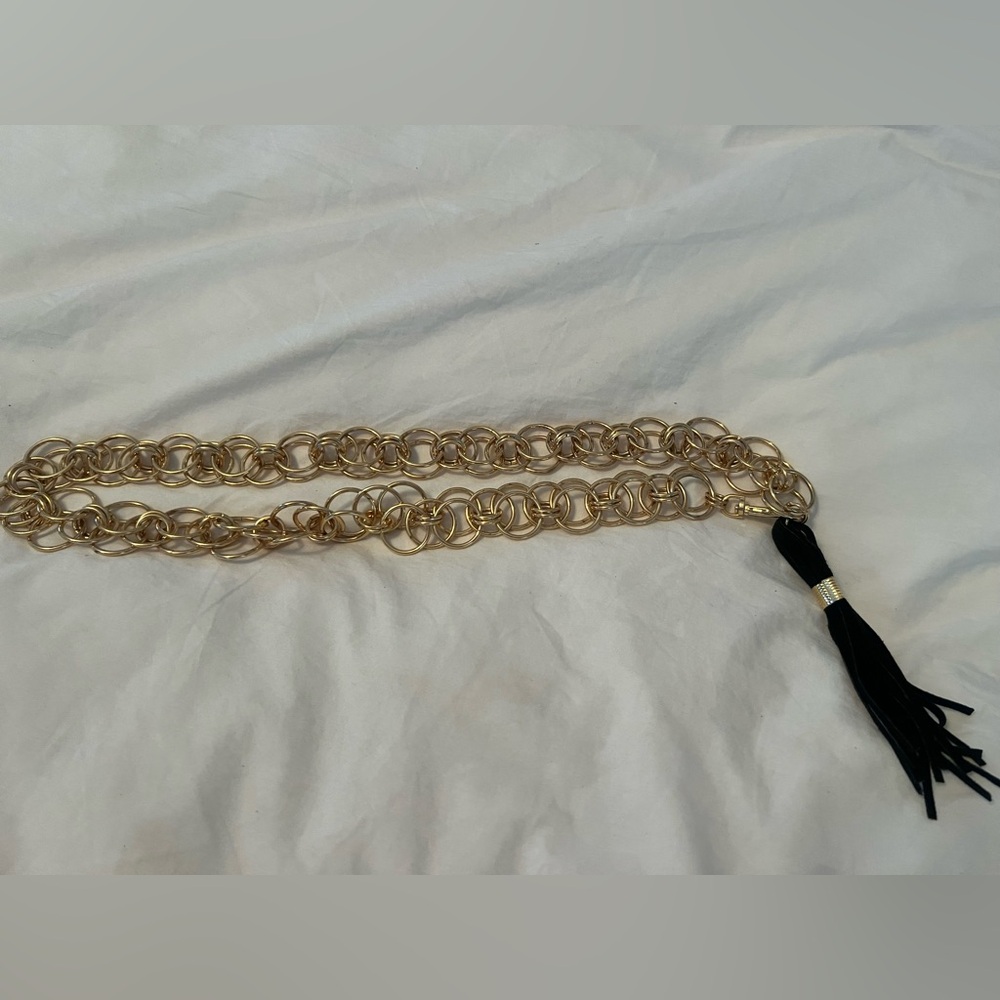 Elegant Gold Chain Belt with Black Tassel